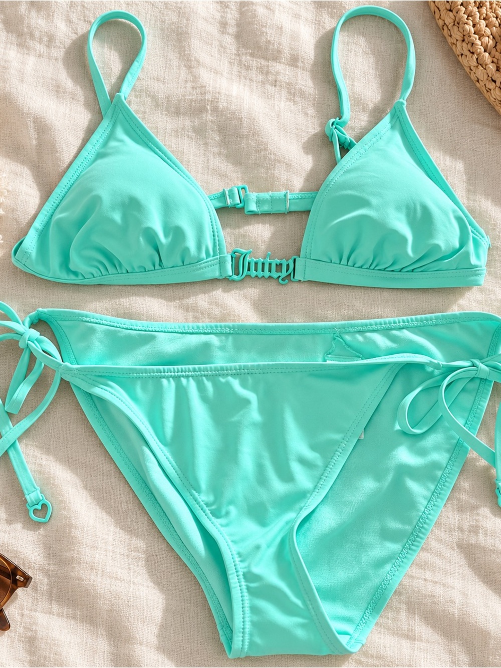 NWT Juicy Couture Teal Bikini Set M Logo Hardware Heart Charms Y2K Inspired M